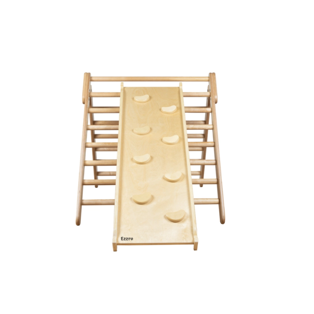 Pikler Triangle - Foldable Natural 80 x 90 x 102 cm + Reversible Ramp - 116 x 41 cm