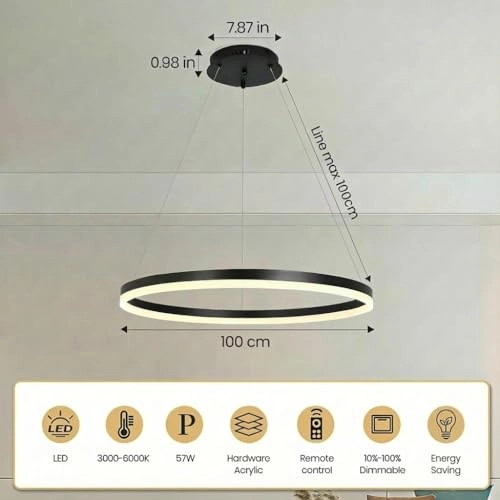 Modern Round LED Chandelier - 3000K–4000K–6000K Dimmable