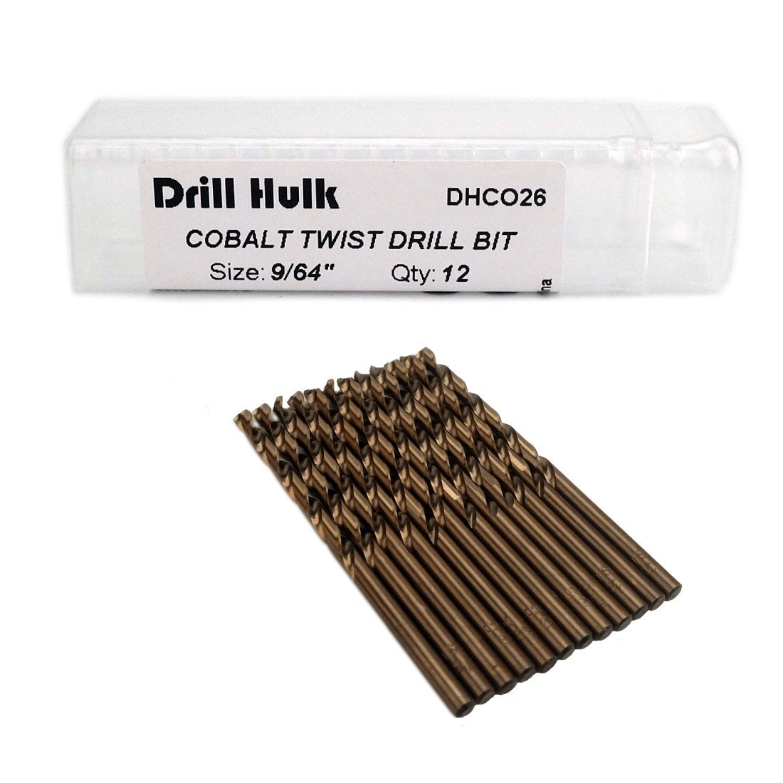 Drill Hulk Jobber Length Twist Drill Bits - Cobalt Steel M35 Pack of 12 9/64-Inch