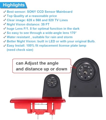 Brake Light Camera - Night vision 628 x 586 pixels + TFT LCD monitor - 7 Inches