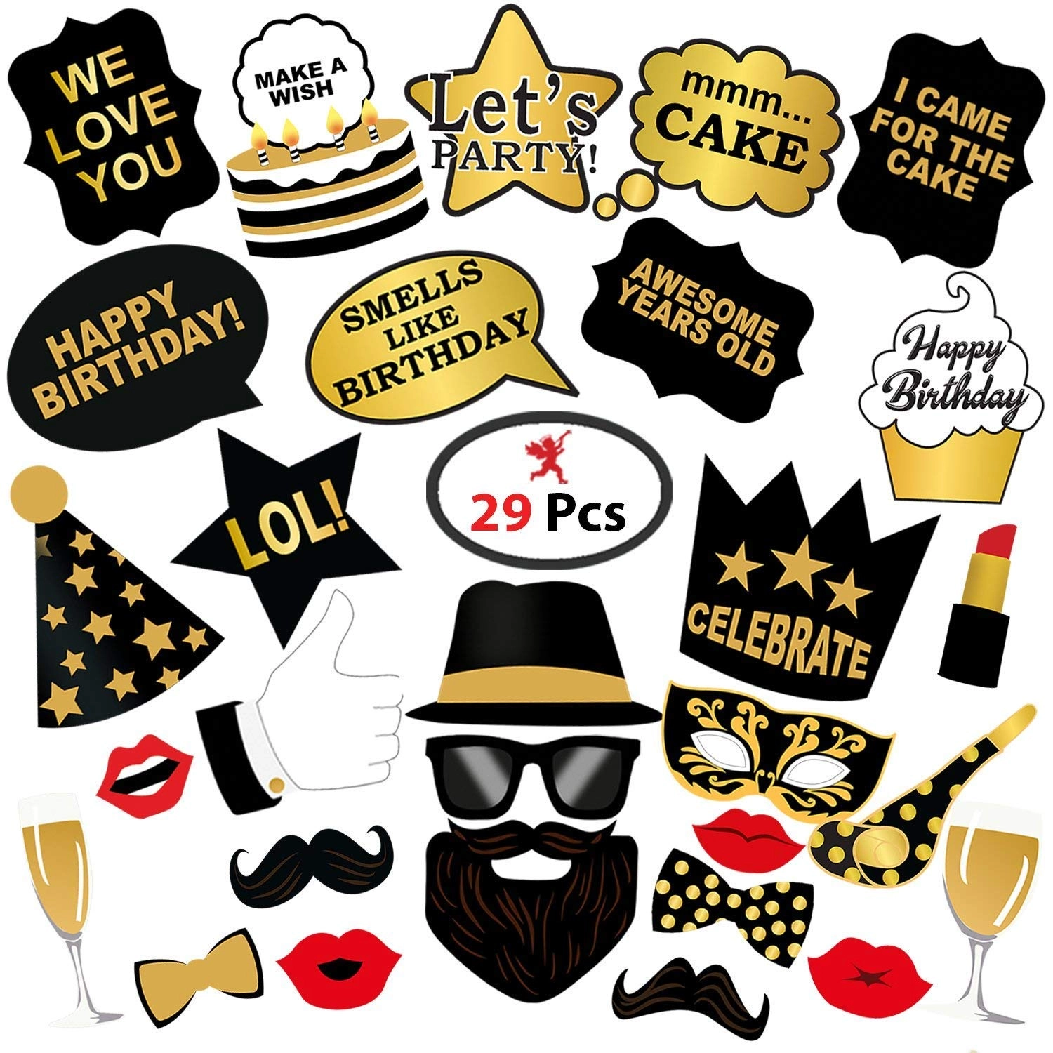 Photo Booth Props - 29pcs Birthday