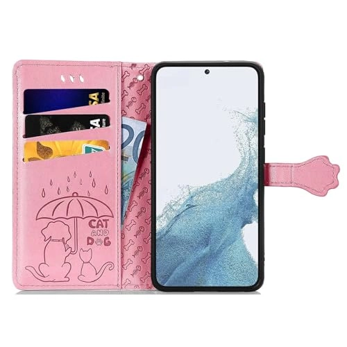 Nadoli Funny Cartoon Embossing Cat Dog Pattern Pu Leather Cat Paw Lanyard Standfunction Card Slots Wallet Flip Case Cover for Samsung Galaxy S24 Ultra