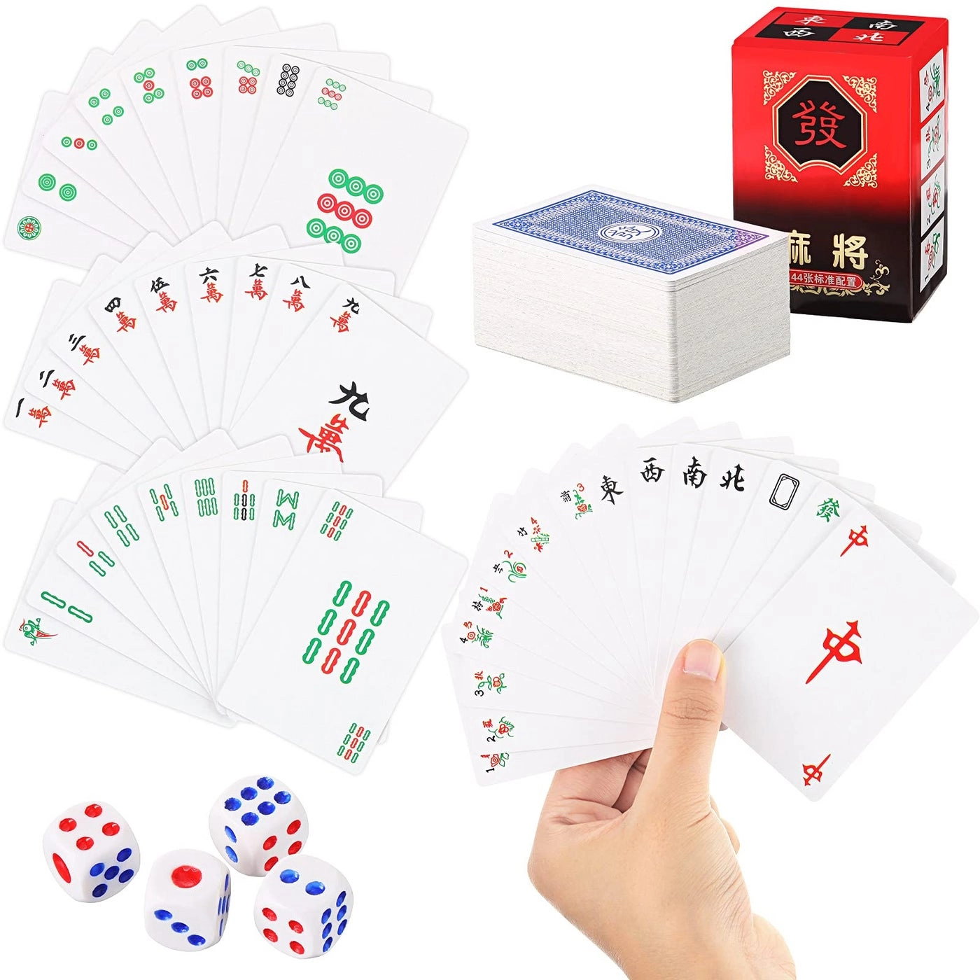 Civaner Mahjong Playing Cards - Chinese Large Print 4 Dices