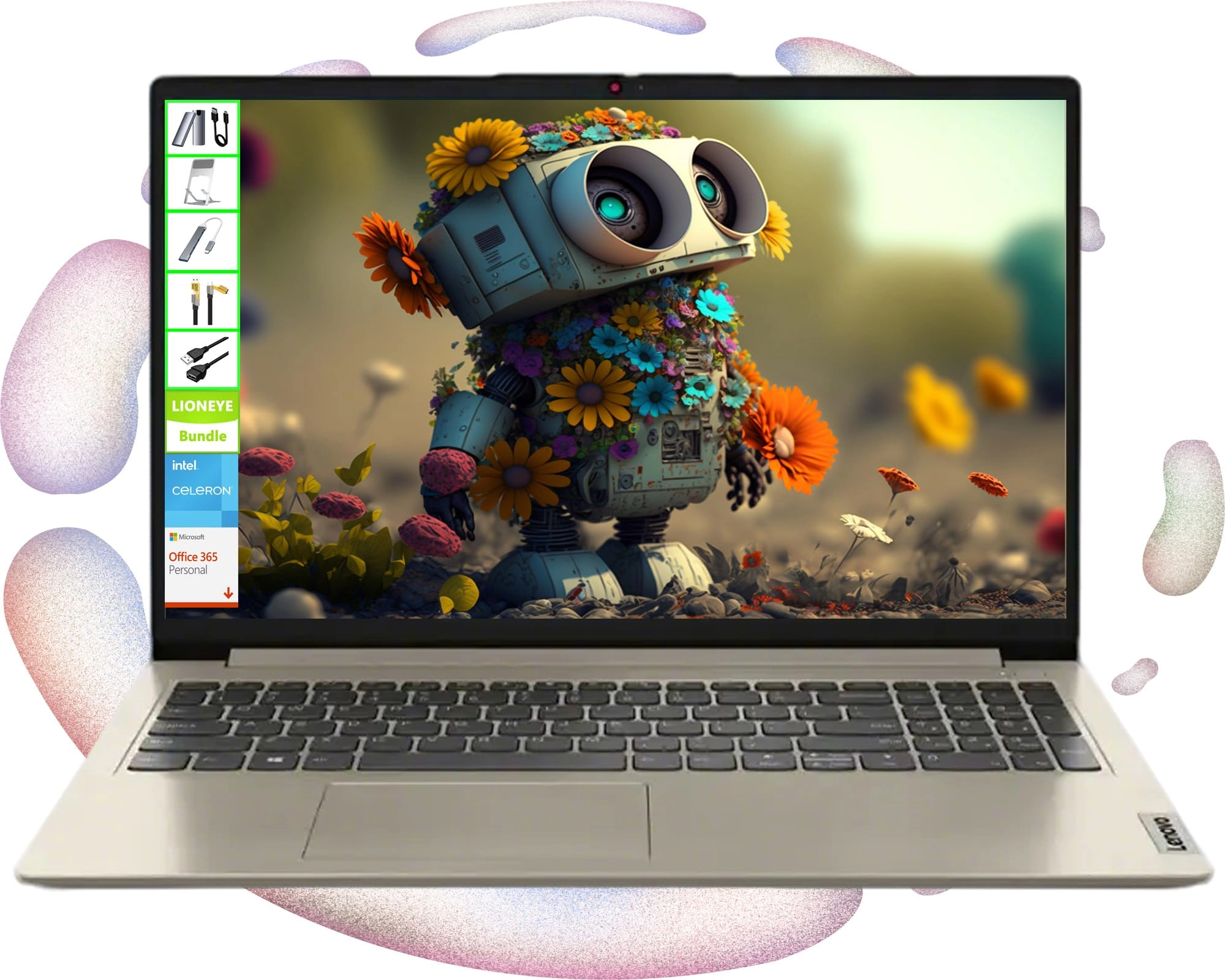 Lenovo IdeaPad - 15.6'' 16GB 256GB + M.2 NVME SSD Enclosure Adapter + 128GB NVME Disk + Foldable Adjustable Phone/Tablet Holder + 65w Mecha Data Cable + USB/Type-C 4-IN-1 HUB + LIONEYE USB Extension Cable