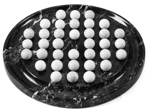 Marble Solitaire Board Game - 10" Black-white 42 White Marble Balls
