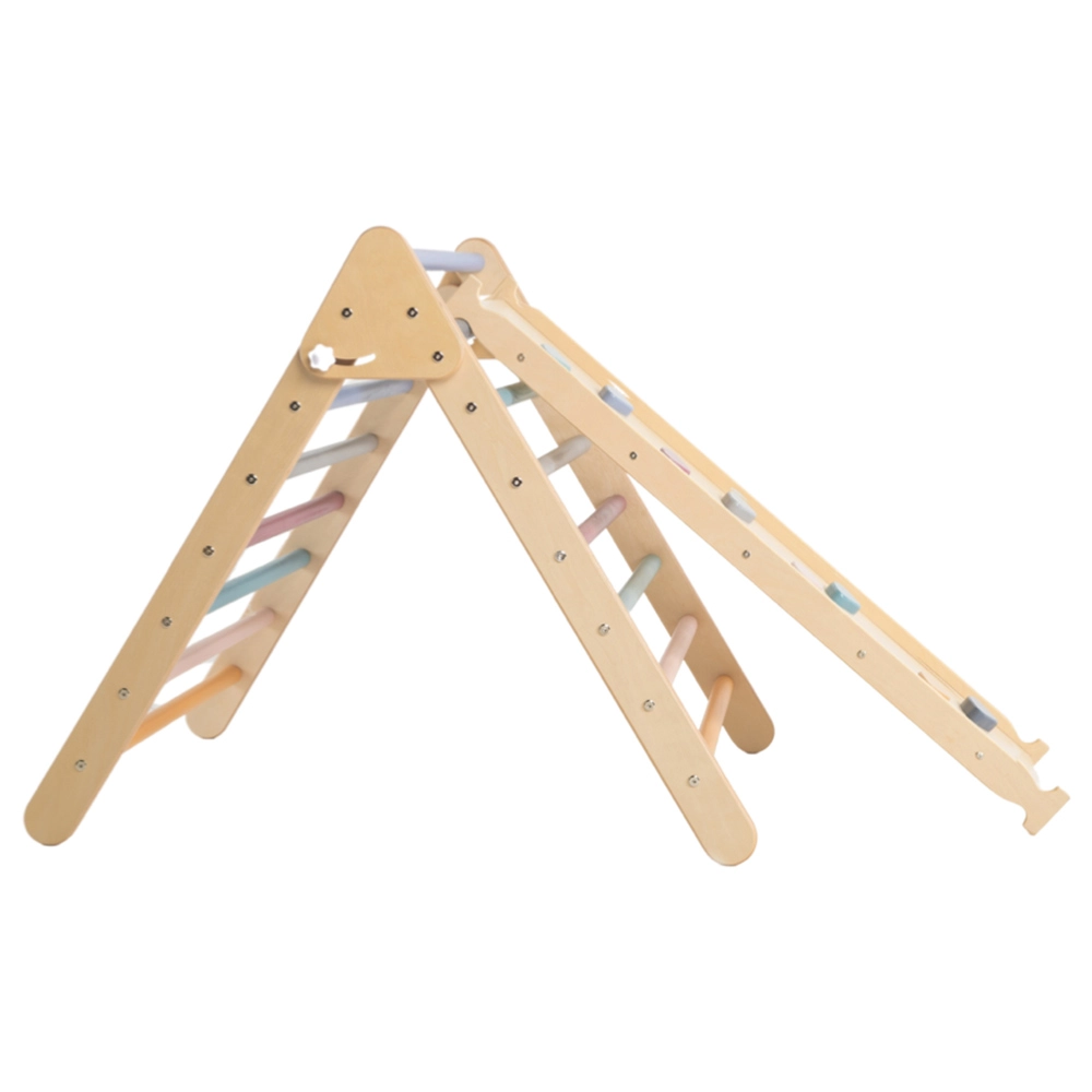 Pikler Triangle - Foldable Natural 80 x 90 x 102 cm + Reversible Ramp - 116 x 41 cm