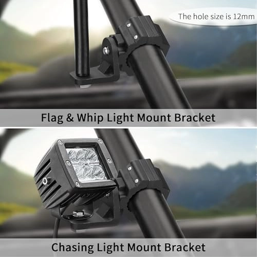 UTV Whip Light Mount Flag Pole Holder - 360 Degree Rotating Aluminum Alloy 1.75 to 2 Inch