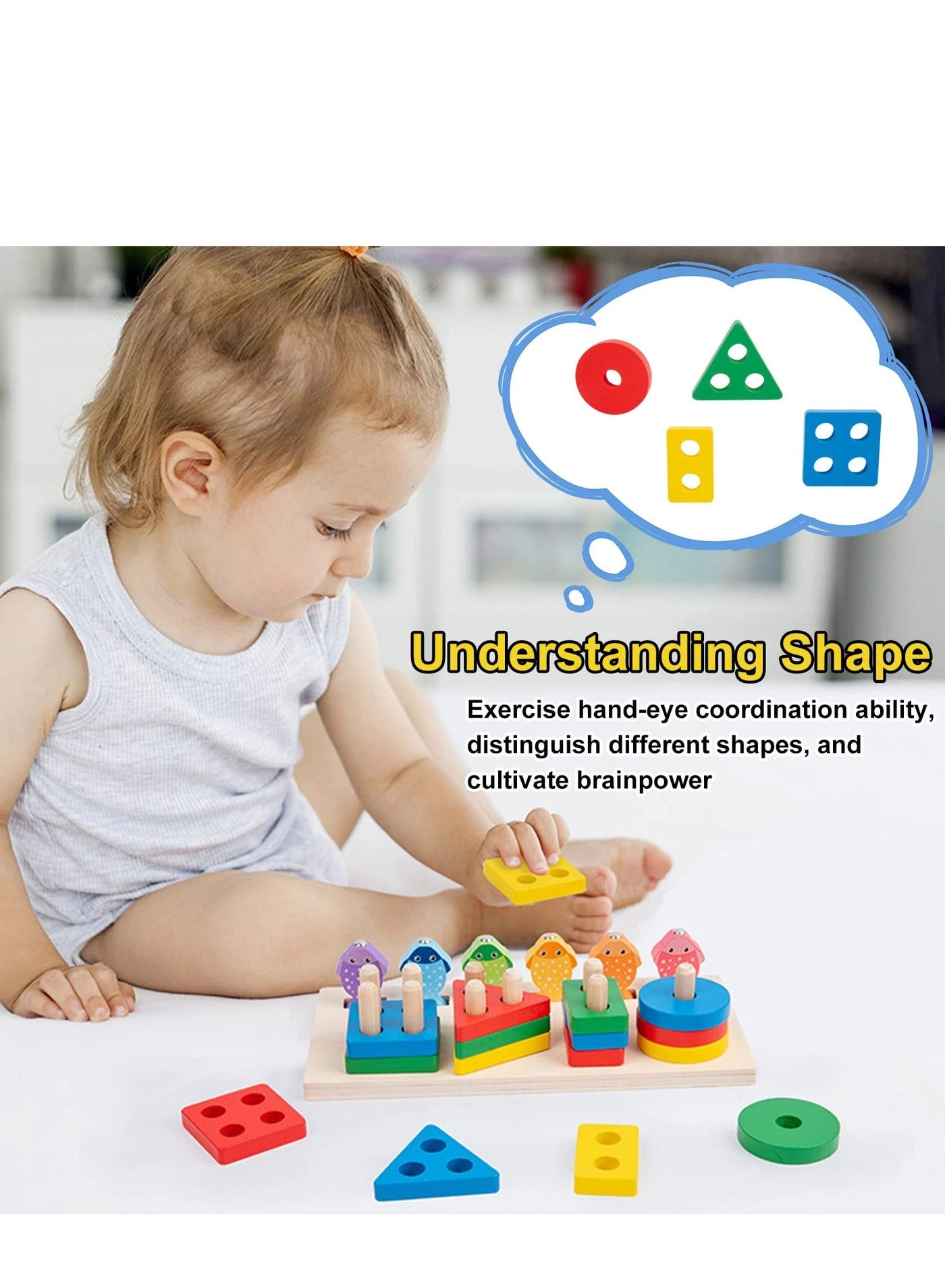 Rainbow Stacker - Wooden Shape Sorting Toddler Learning