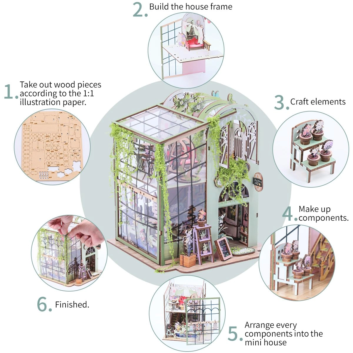 Miniature Flower House Kit - Dollhouse Booknook 3D Wooden Puzzle