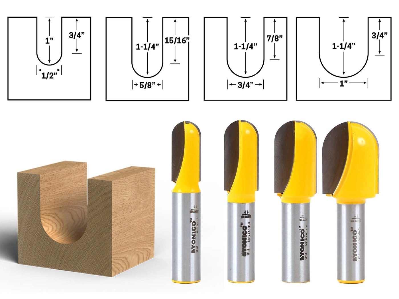 Round Nose Core Box Router Bit - 1/2-Inch 4 Bit
