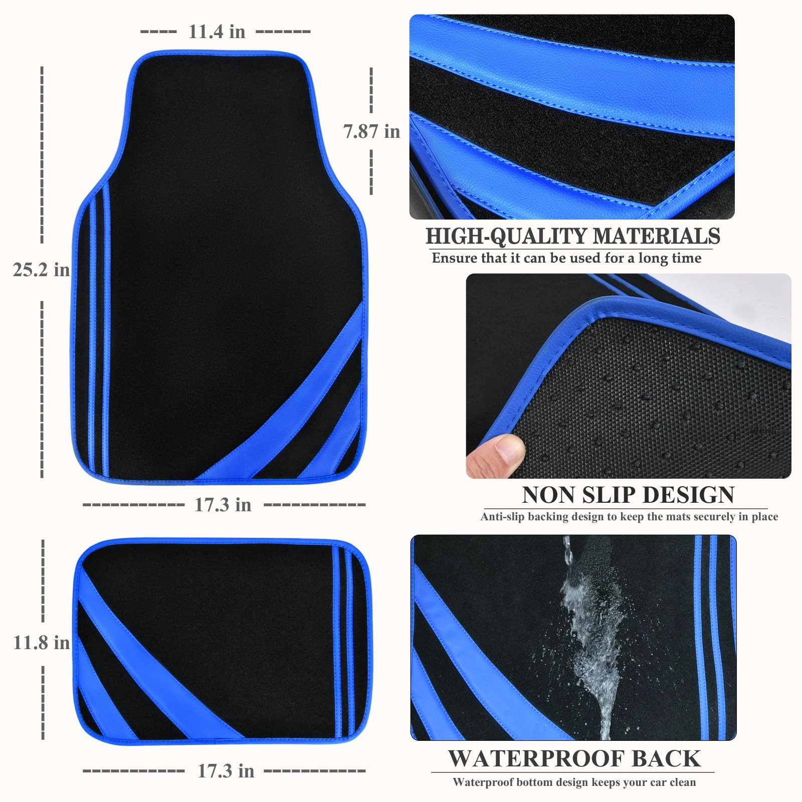 Faux Leather Car Mats - Blue Edge Universal Fit