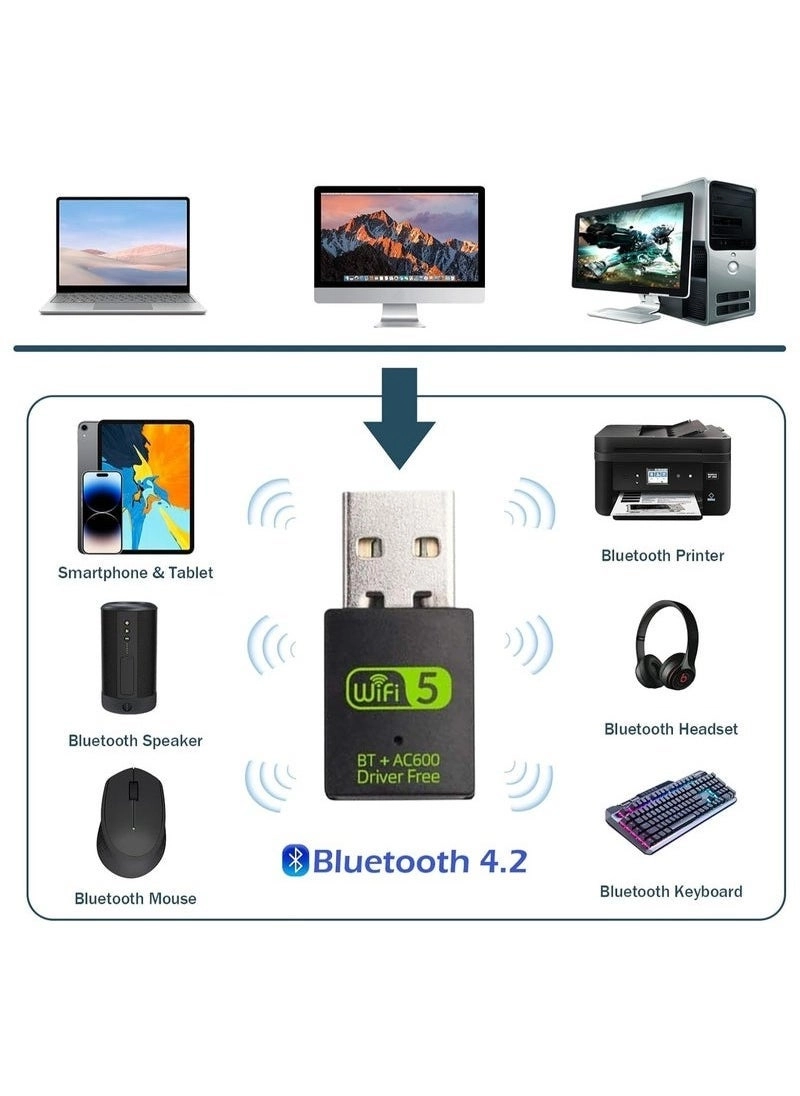 USB WiFi Bluetooth Adapter - 600Mbps Dual Band 2.4/5Ghz