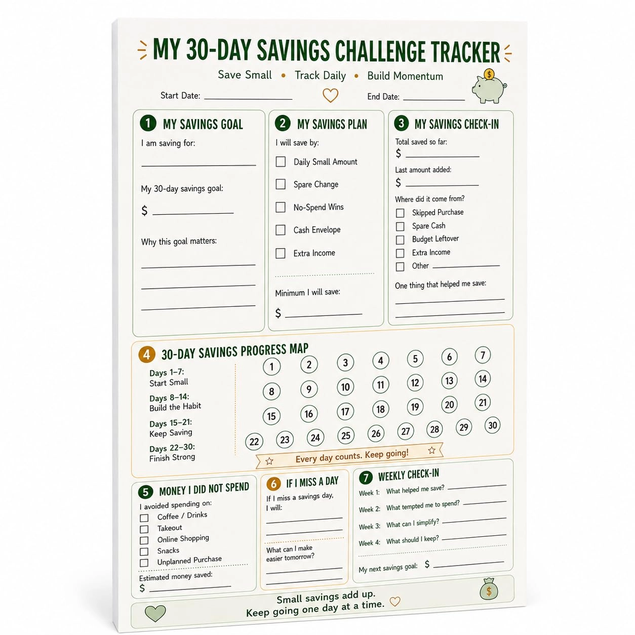 Fynora DIRECT 30-Day Savings Challenge Tracker Notepad 6 x 9 Softcover - 50 Sheets