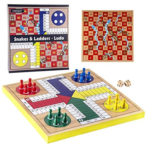 Ludo - Wooden Snakes and Ladders 2 in 1 Reversible