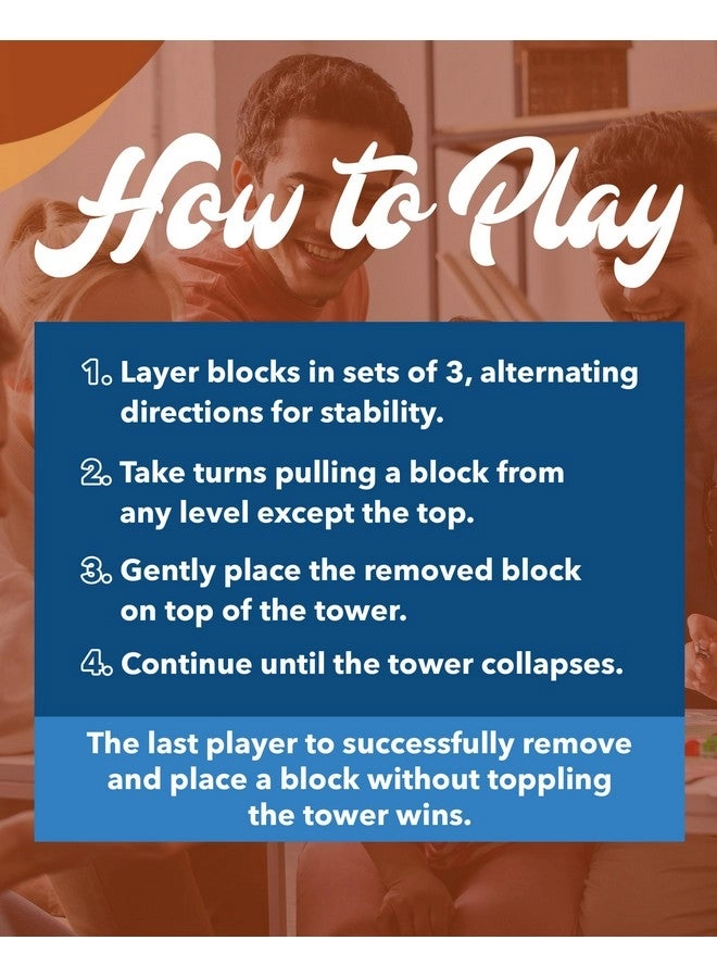 Tumble Tower - Wooden Block Stacking Party Game Includes Storage Case