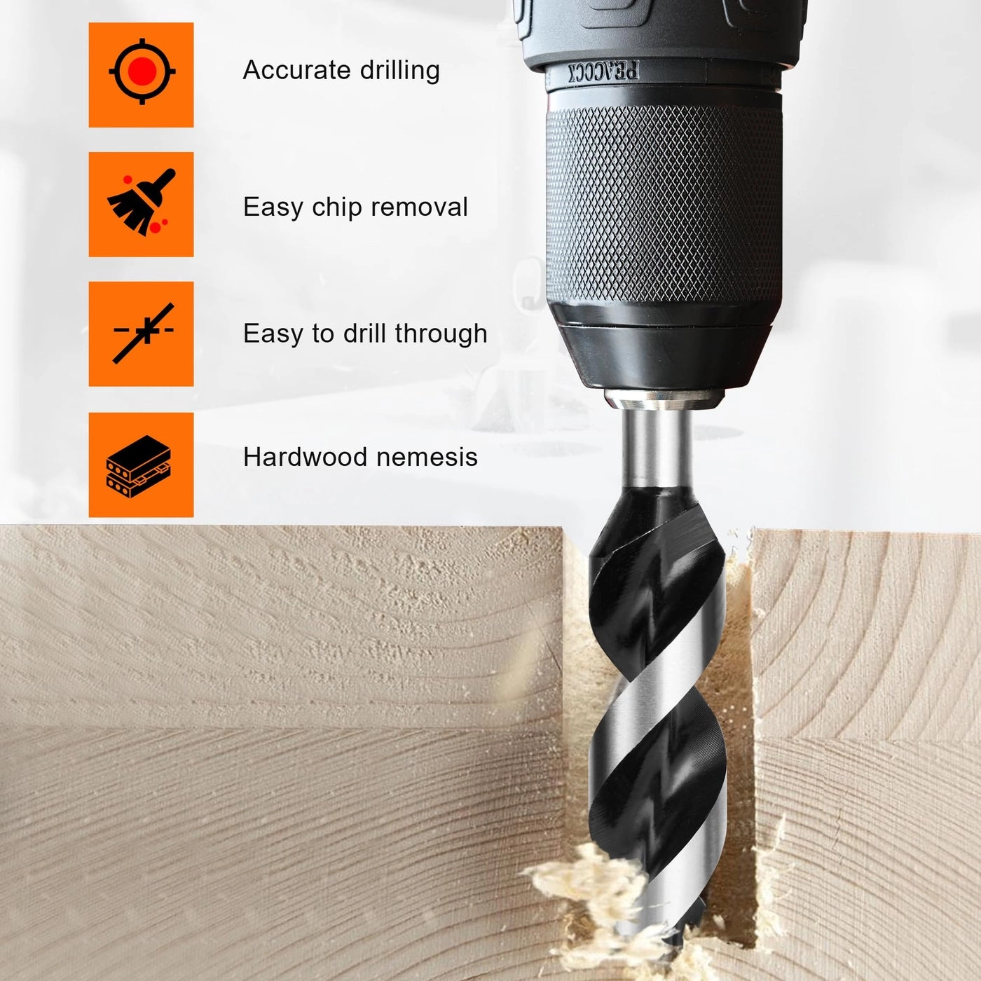 Auger Drill Bit for Wood - 9Pcs 1/4" 5/16" 3/8" 1/2" 5/8" 3/4" 7/8" 1" 1-1/4"