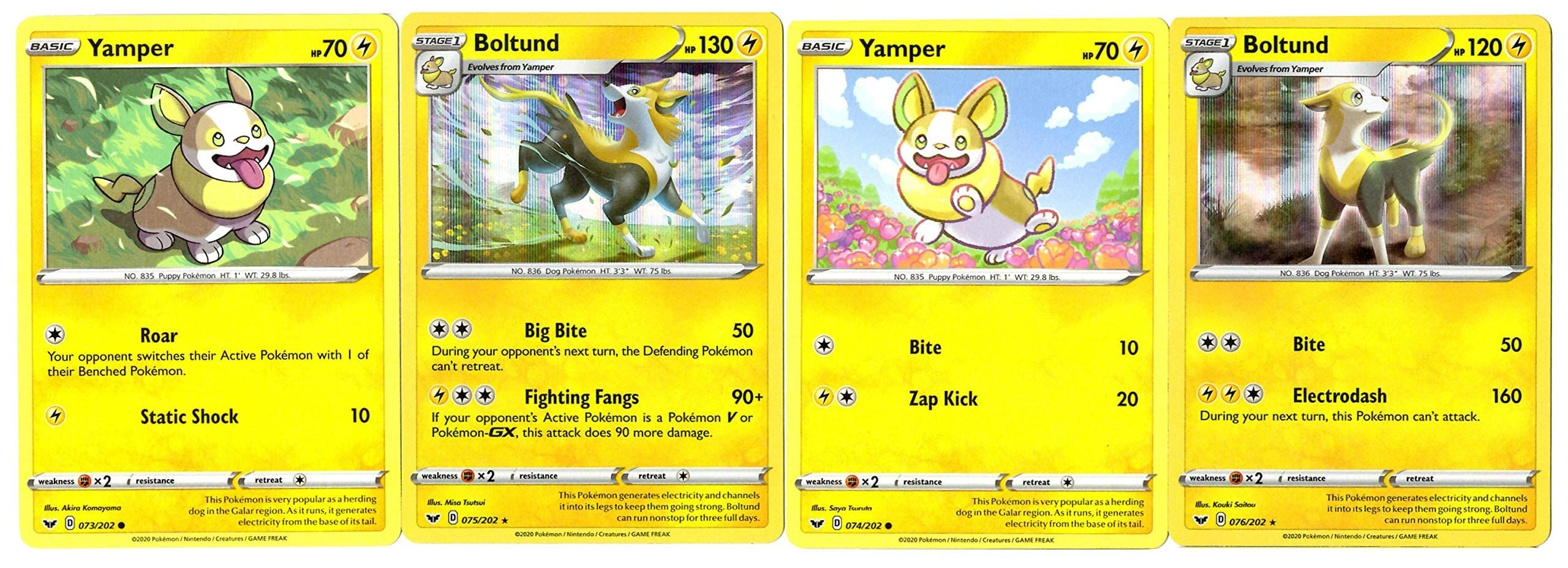 Pokmon Boltund 75/202 + Yampers 76/202 - 4pcs