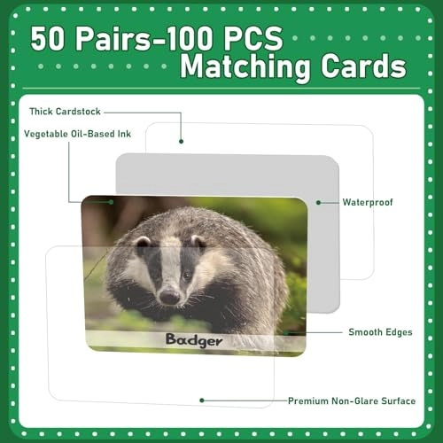 Memory Matching Game - 100 cards 50 pairs Wild Animals