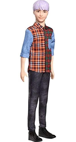 Ken Fashion Doll - Sculpted Purple Hair Plaid Shirt Ages 3+