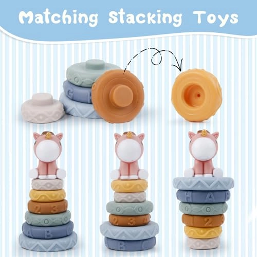 Unicorn Stacking Rings - 0-6 Months 7 pieces