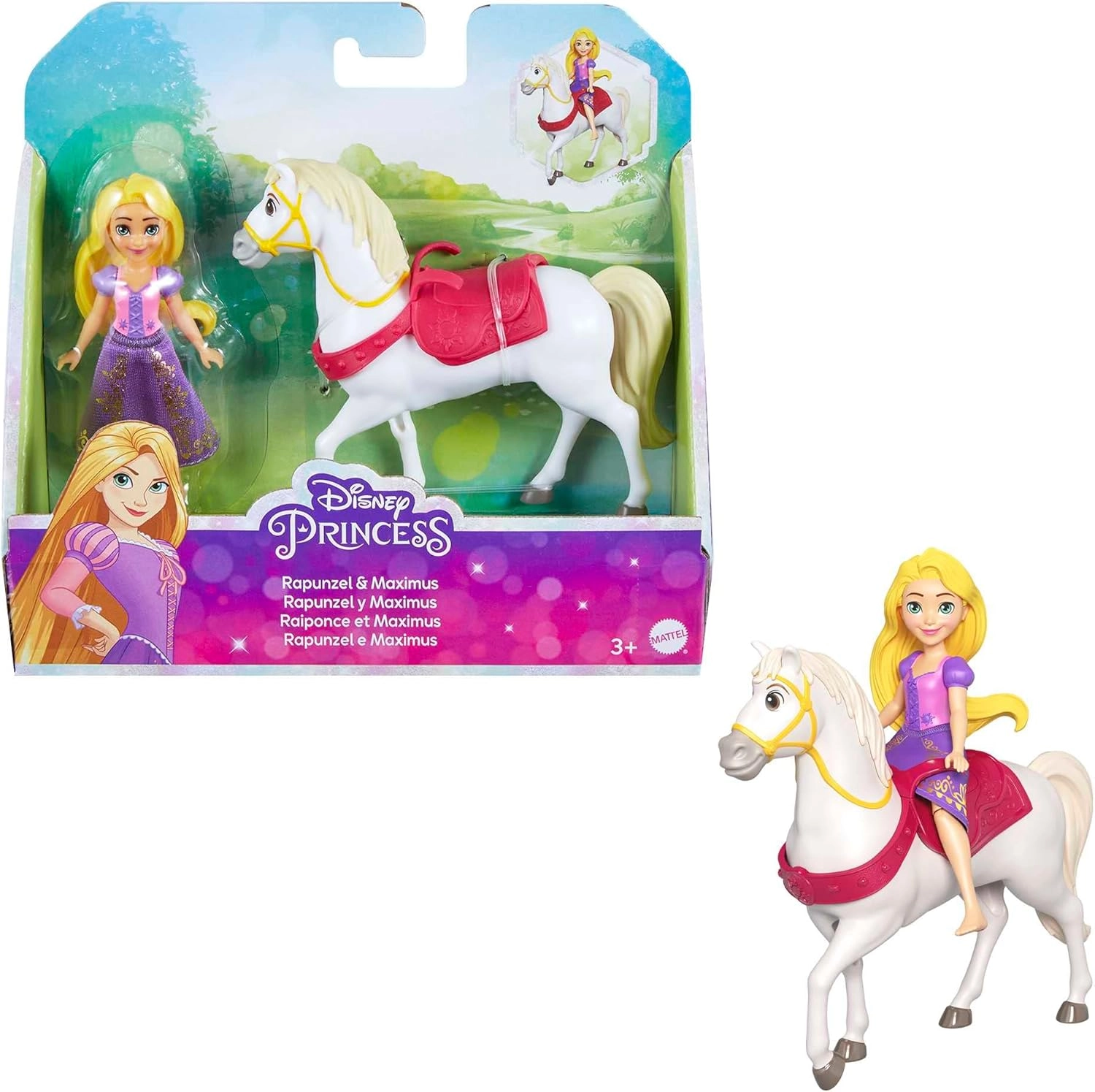 Disney Princess Toys Rapunzel Doll - Pascal + Maximus Figure - removable saddle and reins