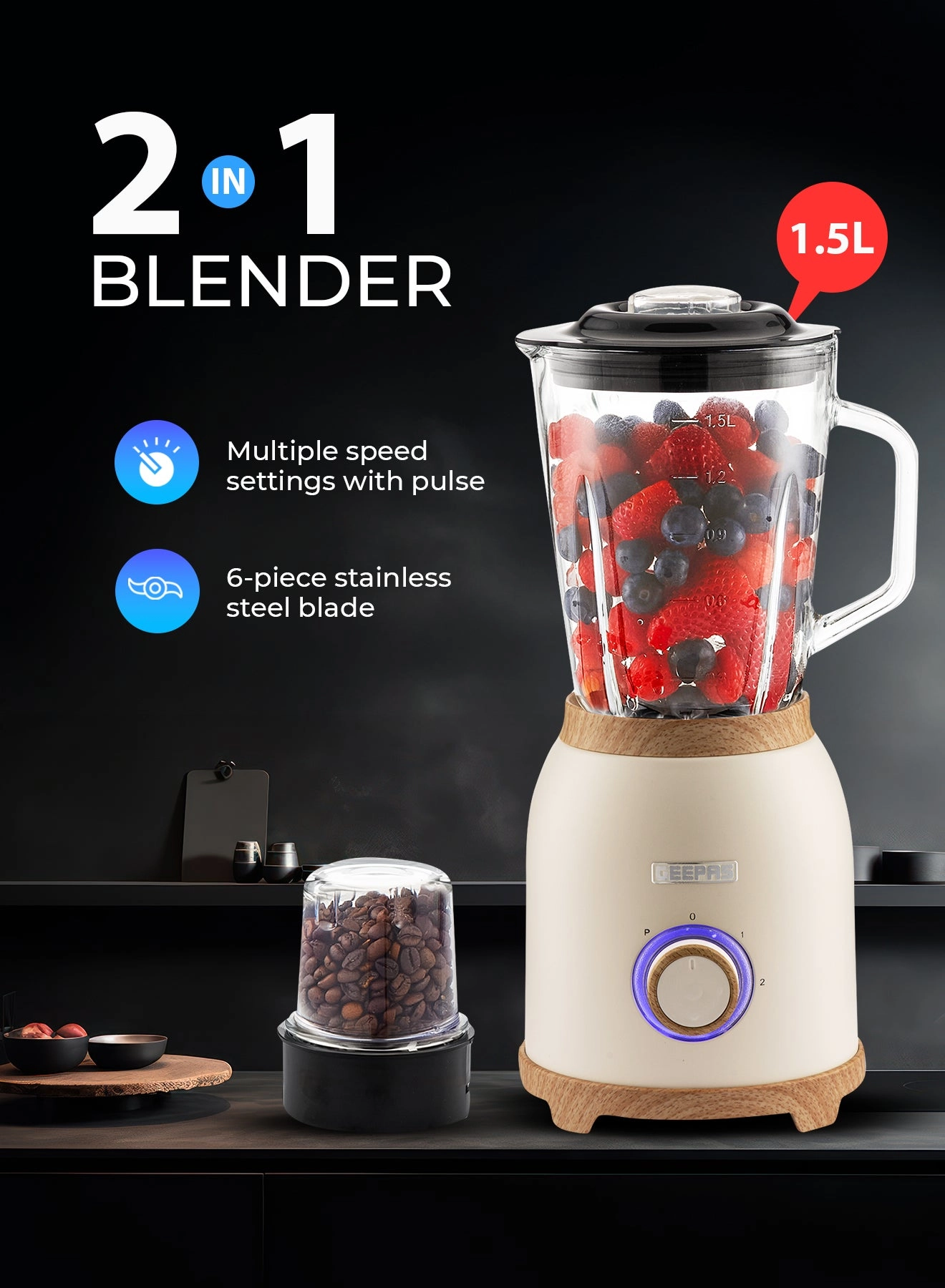GEEPAS 2-in-1 Electric Blender & Grinder - 800W