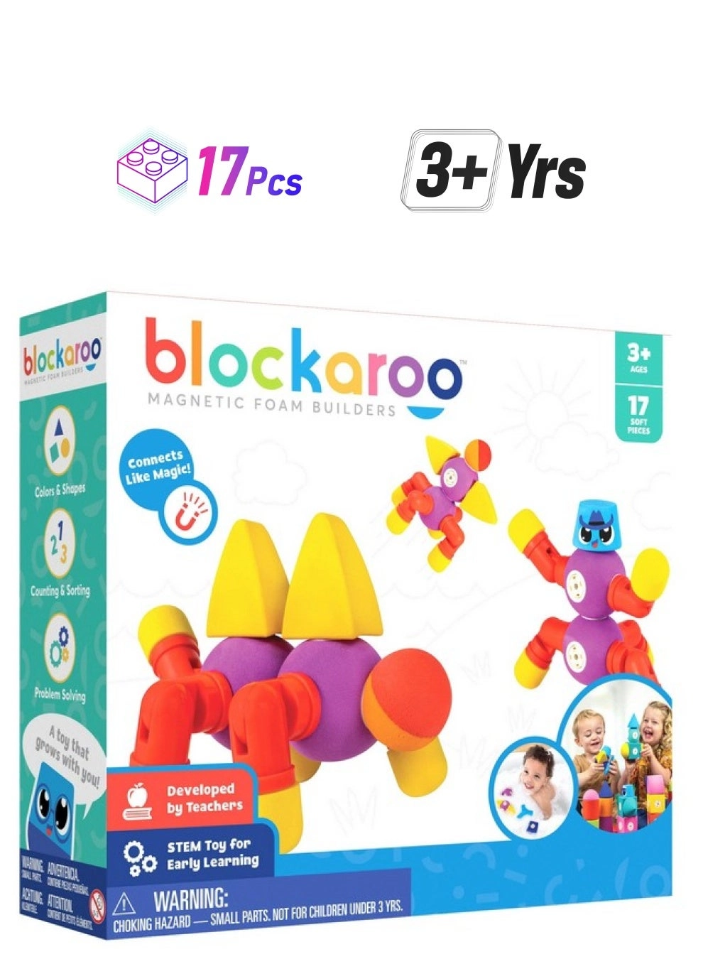 Blockaroo Magnetic Foam Building Blocks - Construction 17 pcs