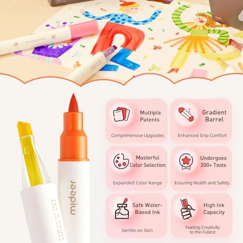 Dual Tip Markers - Multi Colour Brush & Chisel Tip