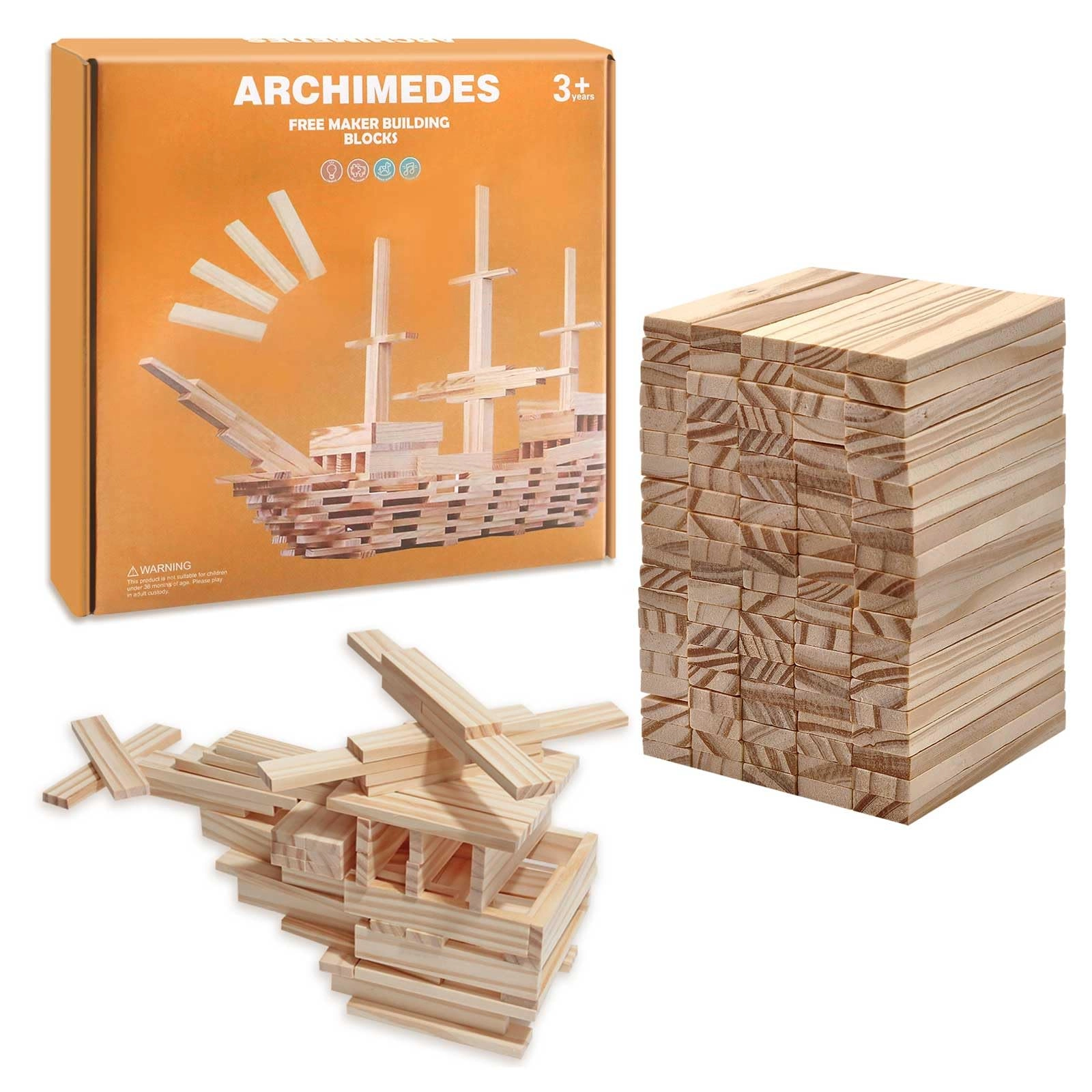 Liangding Natural Wood Building Blocks - 100 pcs