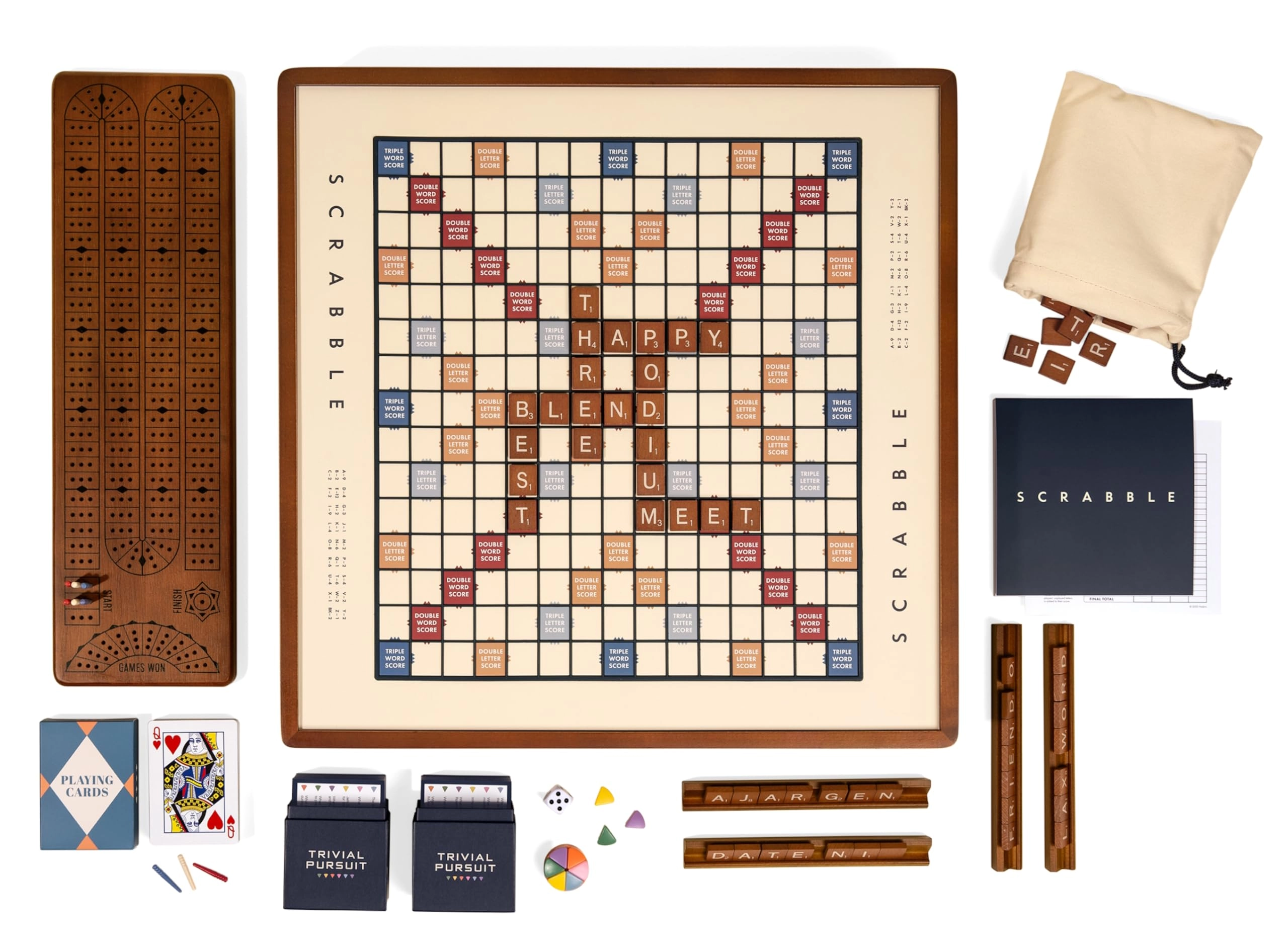 WS Game Company Scrabble + Trivial Pursuit + Cribbage