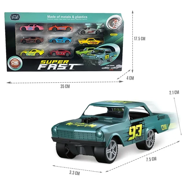 Slide Die Cast Toy Car Play Set - 8pcs