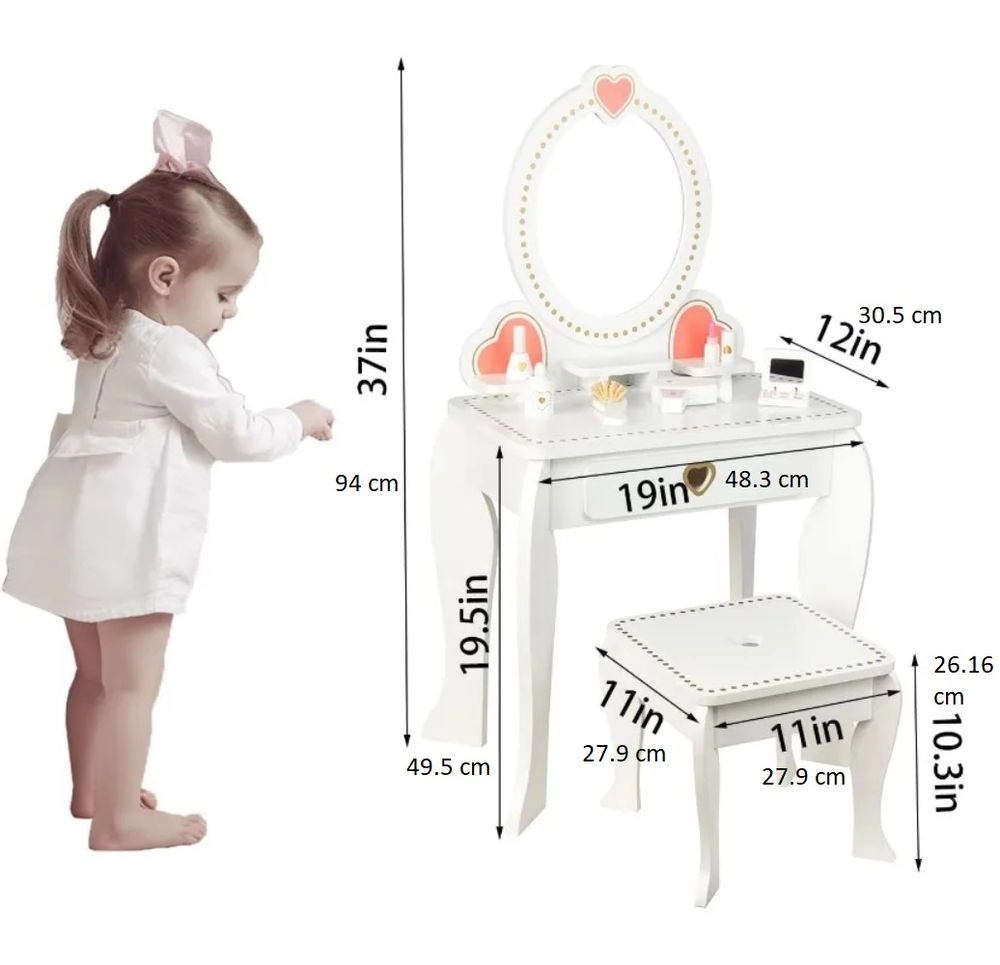 Kids Wooden Vanity Set - mirror stool accessories (5551007-W08H102B)