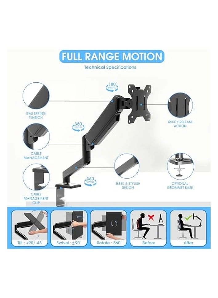 Monitor Mount Arm - Single 20 to 32 inches 75x75mm and 100x100mm