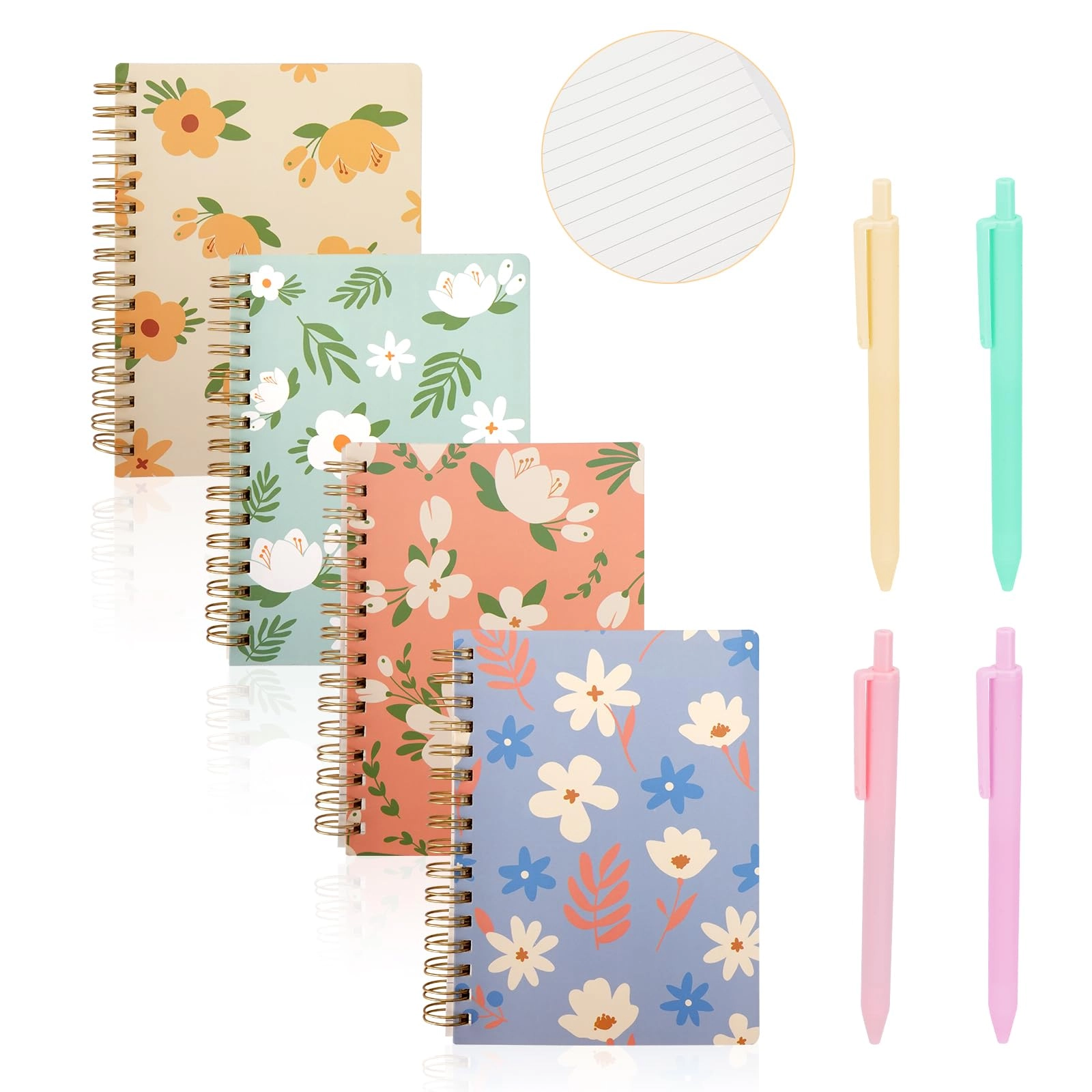 OT-NVWOZR A6 Spiral Notebook + Pen - 80 Sheets 4 Pieces Lined