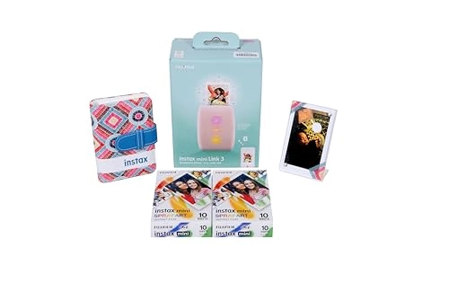Instax Mini Link 3 - Smartphone Printer + Protective Case + INSTAX MINI Instant Film - 20 Sheets + Hanging Photo Frames + Microfiber Cleaning Cloth