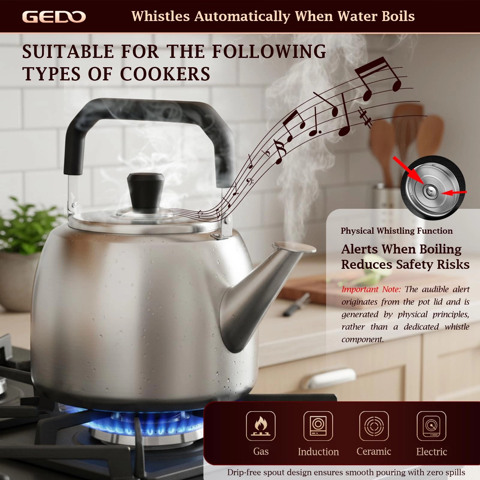 Stainless Steel Whistling Tea Kettle - 5.2 Quarts