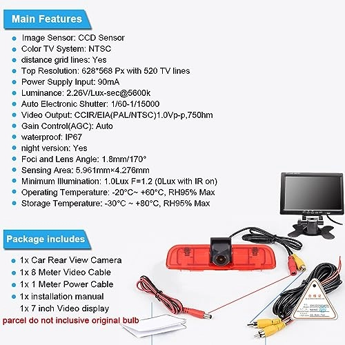 Rear View Camera + TFT LCD Screen Car Monitor - 7 Inches