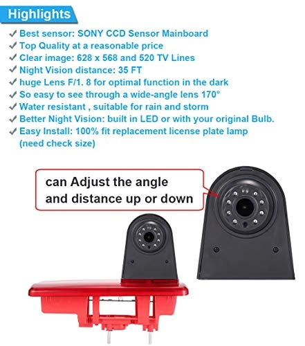 Brake Light Reversing Camera + Rear View Mirror Monitor - Night vision 628 x 586 pixels