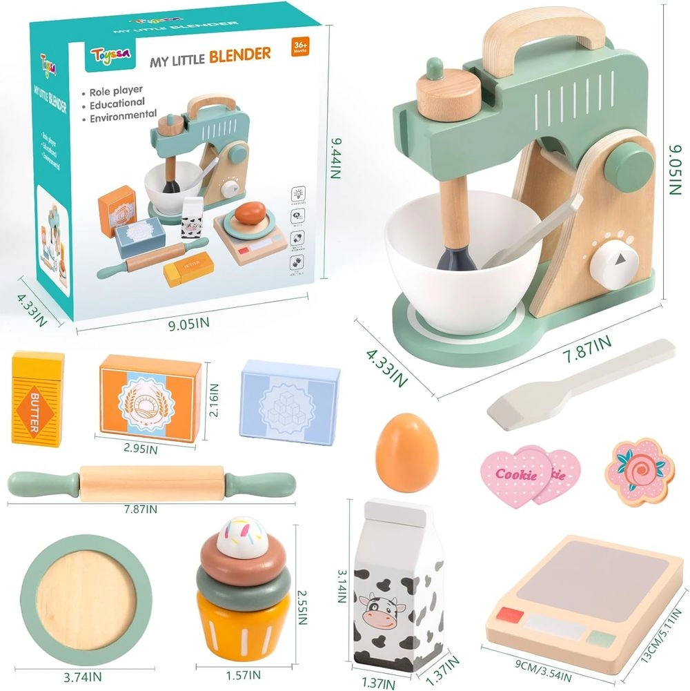 Kids Wooden Stand Mixer Baking Pretend Playset - 14pcs (5551007-KABI-0152)