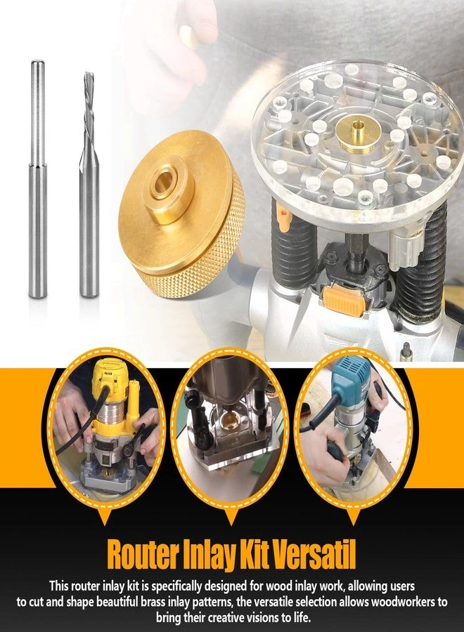 Inlay Router Bit Bushing Set + Carbide Spiral Bit + Shank + Universal Quick Change Bushing + Retainer Nut + Collar + Alignment Pin