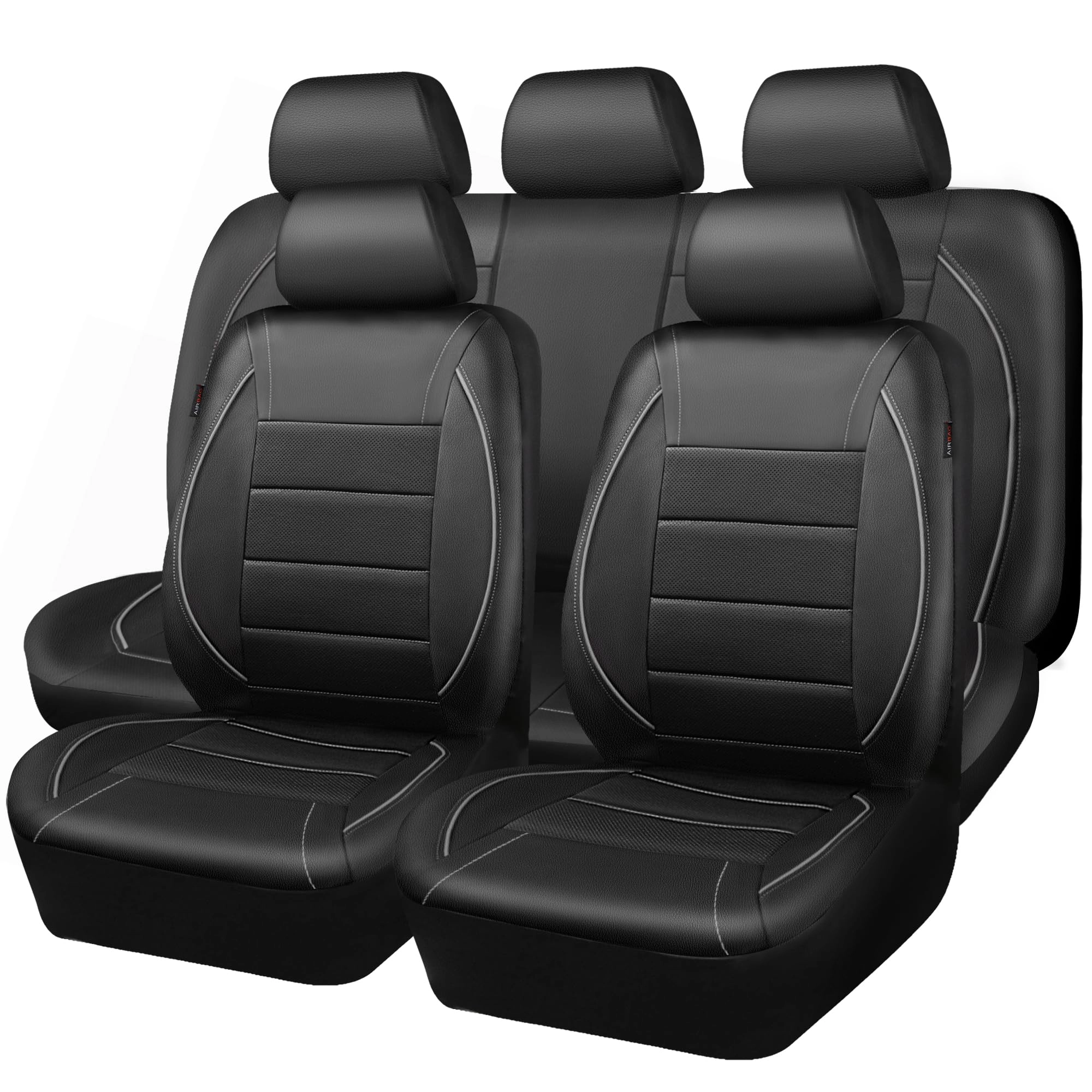 LJ Universal FIT Piping Leather Car Seat Cover - Full Set Black and Mint