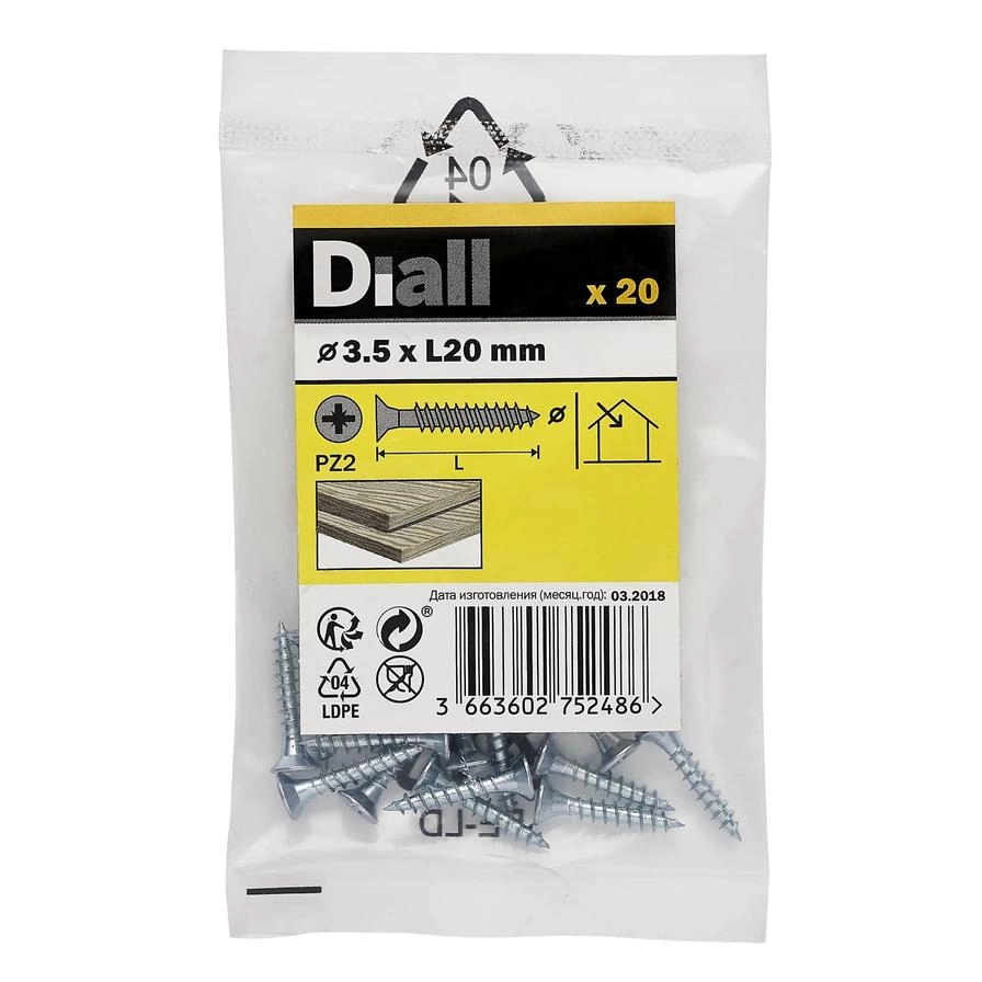 Diall Zinc-Plated Carbon Steel Wood Screw Pack 3.5mm 20mm
