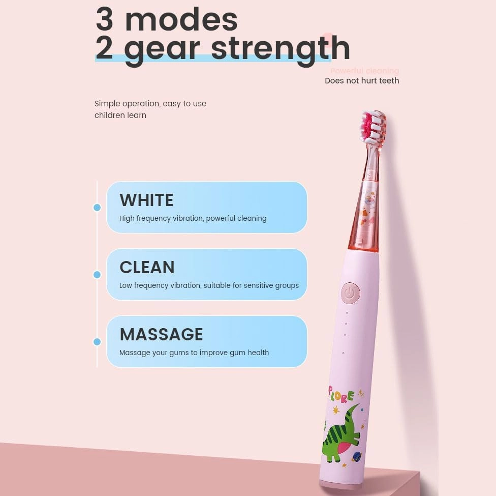 IPX8 Sonic Electric Toothbrush - Pink Wireless Charging 3 Modes