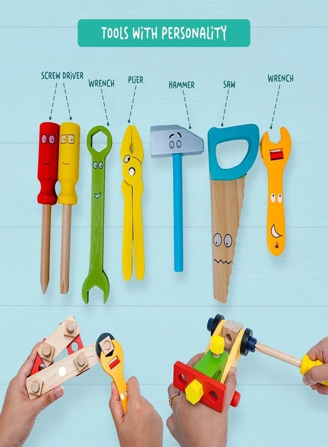 Wooden Tool Box Set - Montessori Pretend Play with Tools