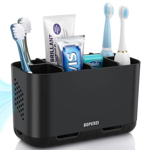 Toothbrush Holder - Black Bamboo Divider