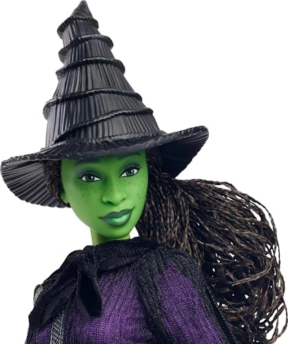 Elphaba Fashion Doll - Green skin Black braided hair Sheer black dress