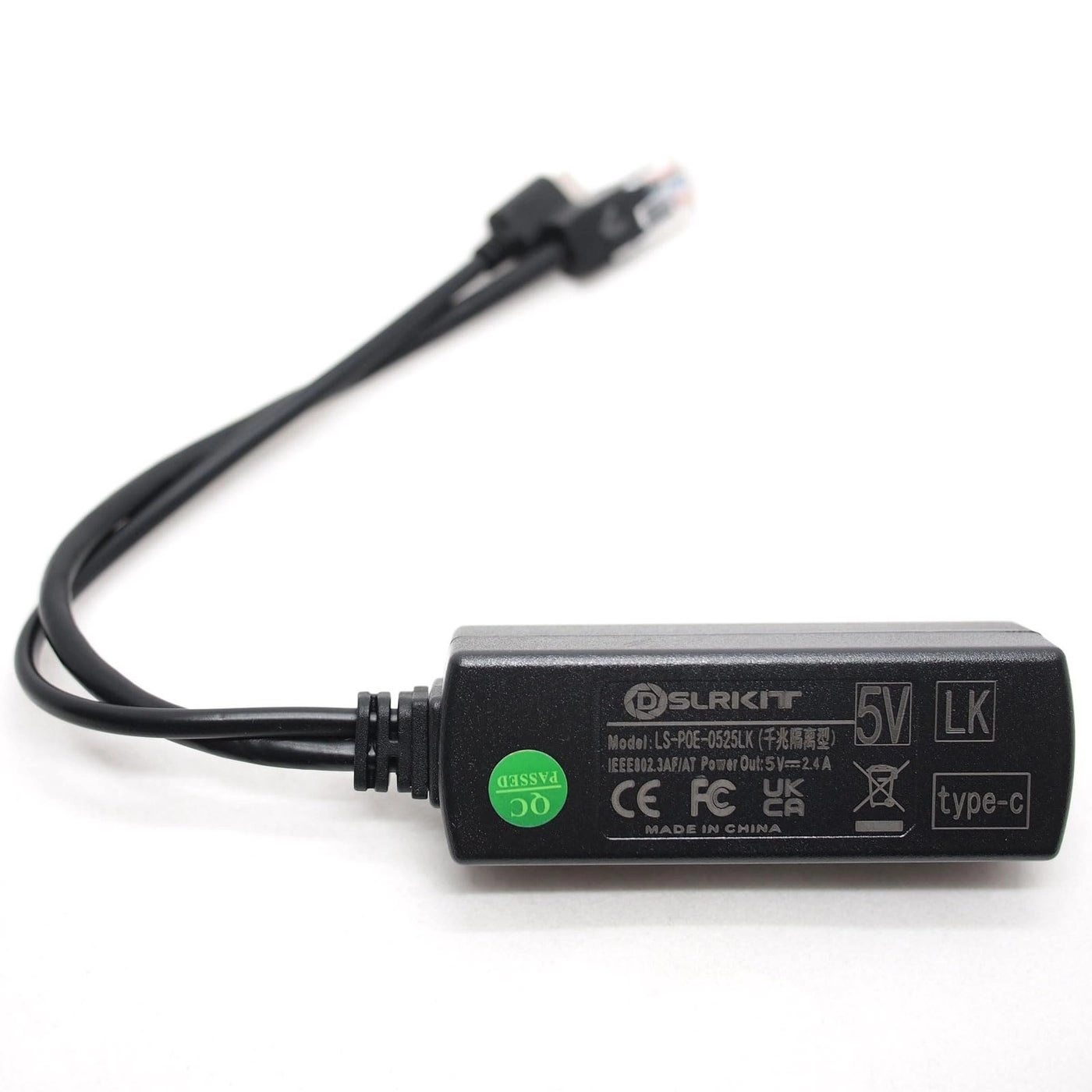 USB Type C Active PoE Splitter - 48V to 5V IEEE802.3af Gigabit