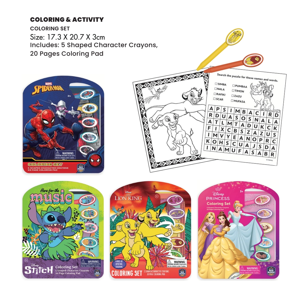 Lion King Coloring Set - 20-Page Coloring Pad 5 Shaped Character Crayons