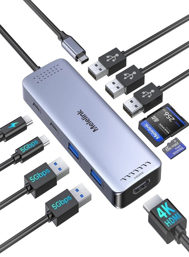 Melelink USB C Hub Multiport Adapter - 10 in 1 4K@60Hz HDMI 100W PD
