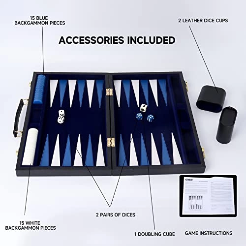 Backgammon Set - Leather-black&blue Medium